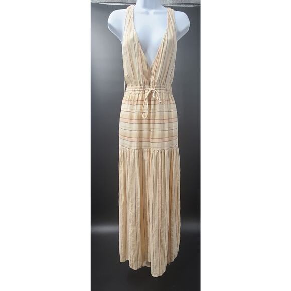 L* Space Emma Swim cover up women's maxi dress beige stripes Size XL resort wear - Picture 3 of 8